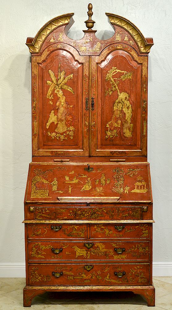 Appraisal: English Red Chinoiserie Queen Anne Secretary Red Queen Anne style