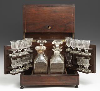 Appraisal: Victorian Inlaid Rosewood Liqueur Set th c th Victorian Inlaid