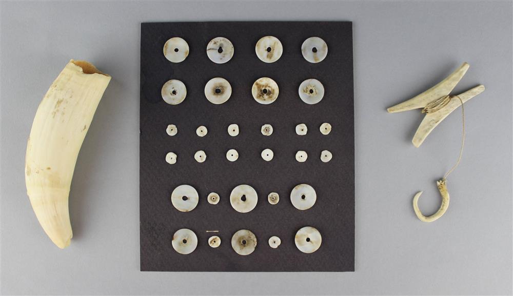 Appraisal: CARVED SHELL FLAT BEADS OR BUTTONS MOUNTED ON A CARD