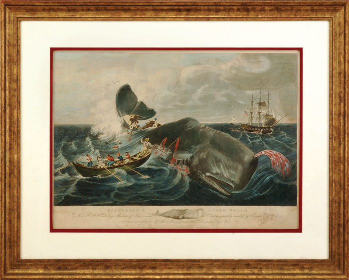 Appraisal: CAPTURING A SPERM WHALE Large-folio handcolored aquatint engraved colored and