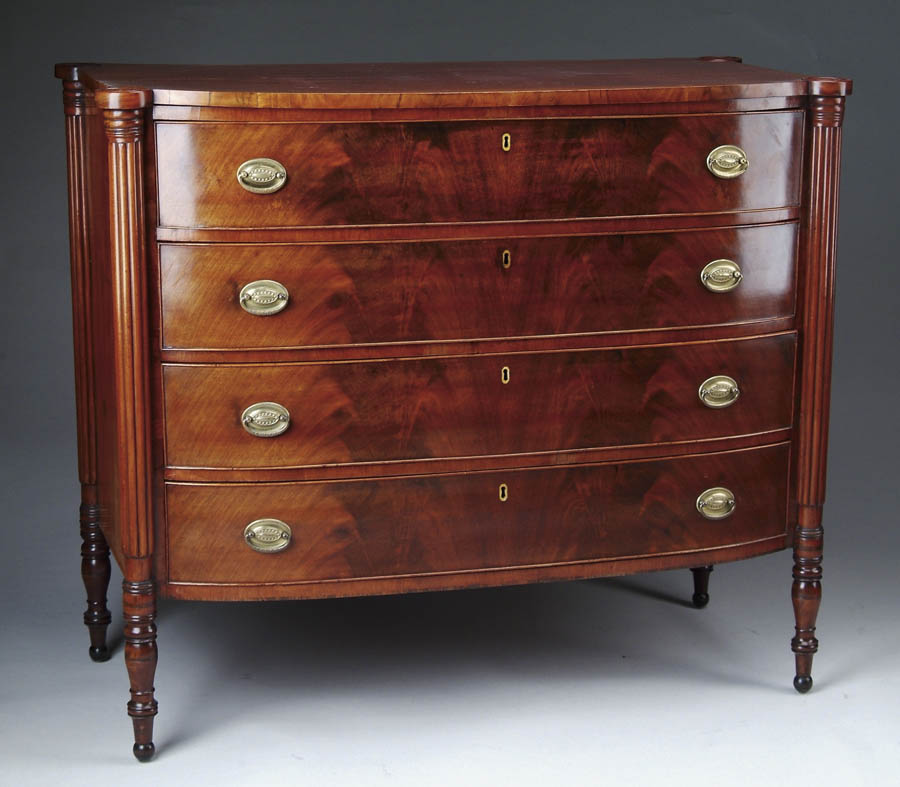 Appraisal: FINE MAHOGANY SWELL FRONT SHERATON CHEST ATTRIBUTED TO JOHN GOULD