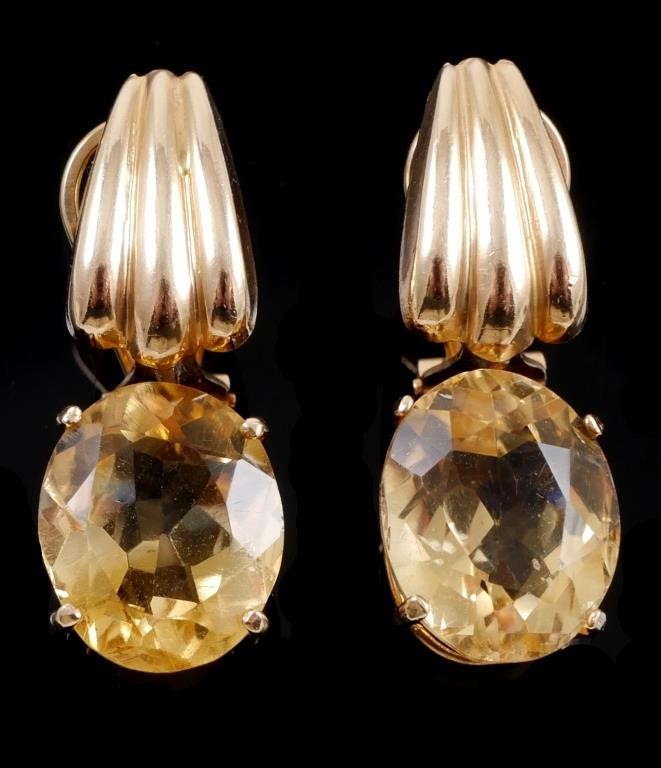 Appraisal: K yellow gold earrings contain oval faceted citrines WEIGHT Ct