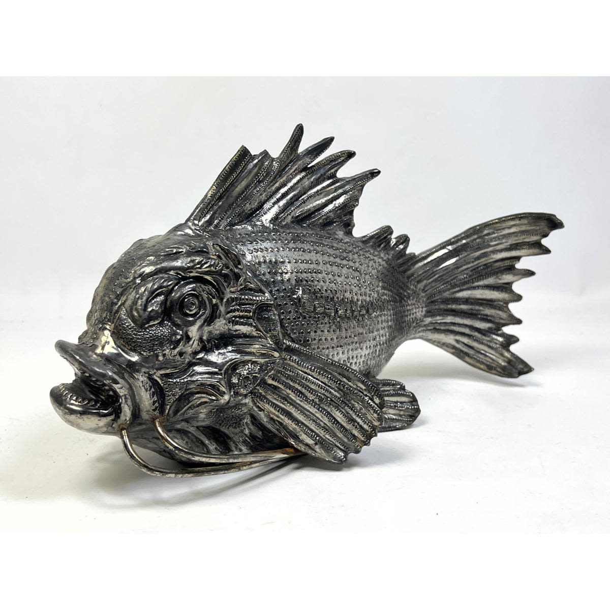 Appraisal: Italian Silvered Metal Figural Fish Sculpture Marked Dimensions H inches