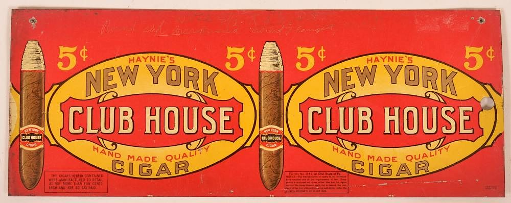 Appraisal: Rare Haynies New York Club House Cigar Original Body Blank