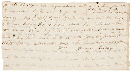 Appraisal: BURNEY Fanny - Autograph letter signed Frances Burney to her