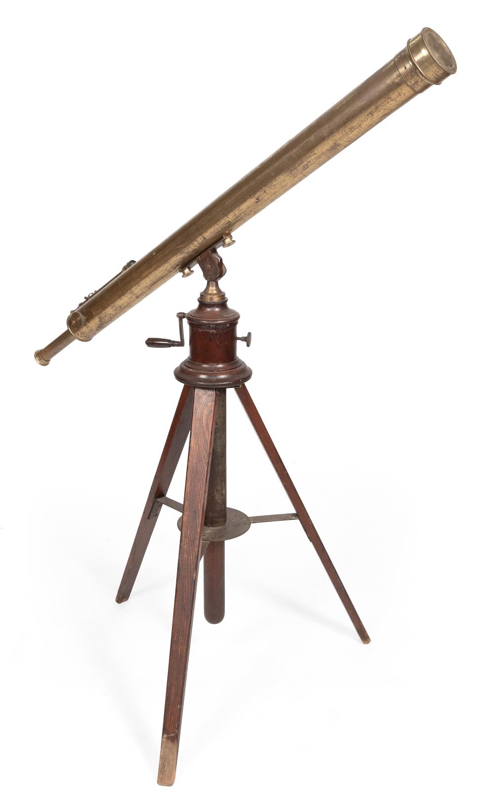 Appraisal: BRASS TELESCOPE ON TRIPOD TH CENTURY TELESCOPE LENGTH APPROX TRIPOD