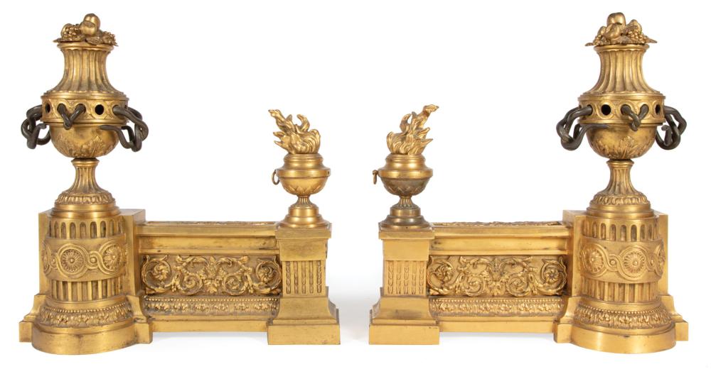 Appraisal: Pair of Napoleon III Gilt Bronze Chenets th c floral