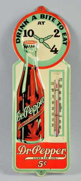 Appraisal: Embossed Tin Dr Pepper Thermometer Description Late s scarce version