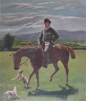 Appraisal: English School c A man on horseback with his two