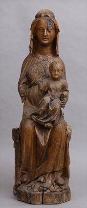 Appraisal: FRENCH MEDIEVAL CARVED OAK GROUP OF THE VIRGIN AND CHILD