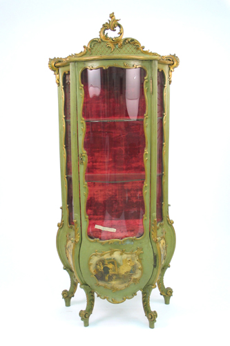 Appraisal: LOUIS XV-STYLE PAINTED AND PARCEL-GILT VERNIS MARTIN VITRINE Continental th