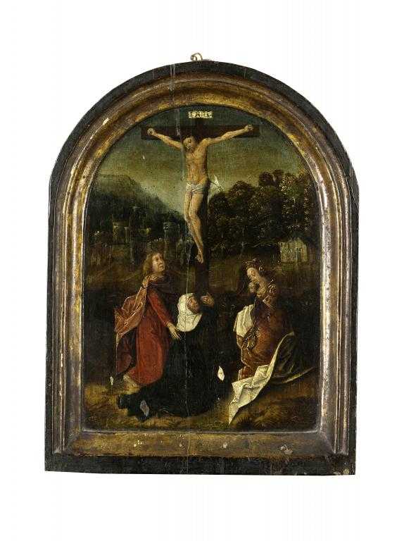 Appraisal: SOUTH NETHERLANDISH SCHOOL LATE TH CENTURY THE CRUCIFIXION panel arched