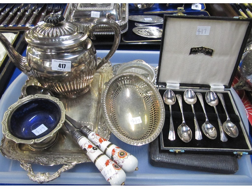 Appraisal: Tray lot of EP - teapot spoon set salad servers