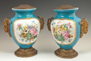 Appraisal: Pair of Bronze Mounted Sevres Style Porcelain Vase Pair of