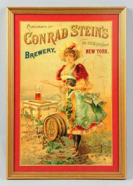 Appraisal: Conrad Stein Brewery Raised Lithograph Embossed Nice pre-prohibition Victorian scene