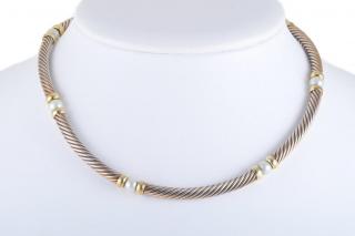 Appraisal: A Silver Gold and Pearl Cable Necklace by David Yurman