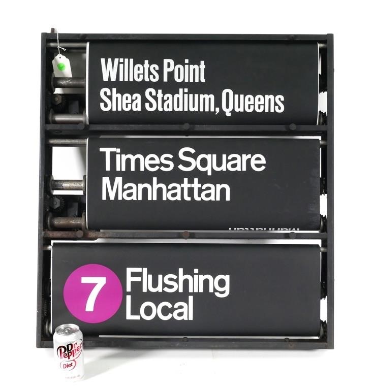 Appraisal: NYC SUBWAY SHEA STADIUM ROTATING SIGNThis -sided rotating route destination