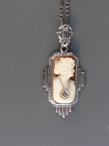 Appraisal: k Gold Art Deco Cameo Necklace pendant with portrait of