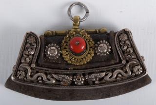 Appraisal: Circa Chinese Tinder Pouch Leather brass and metal with dragon