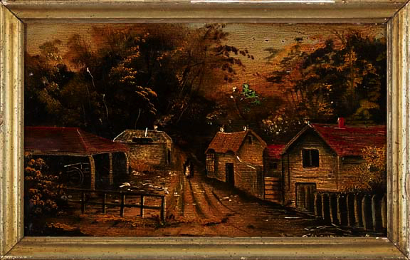 Appraisal: American School th Century Country Village oil on board -