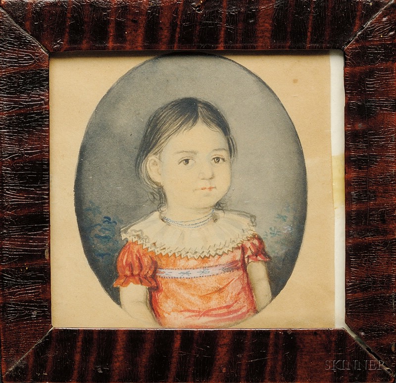 Appraisal: Portrait Miniature of a Girl Wearing a Salmon-colored Dress probably