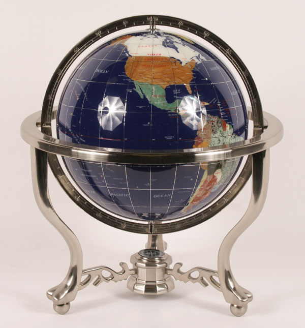 Appraisal: Contemporary Continental hardstone inlaid terrestrial globe mounted in chrome stand