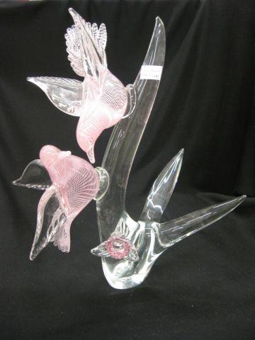 Appraisal: Murano Art Glass Figurine of Two Birds light cranberry liner