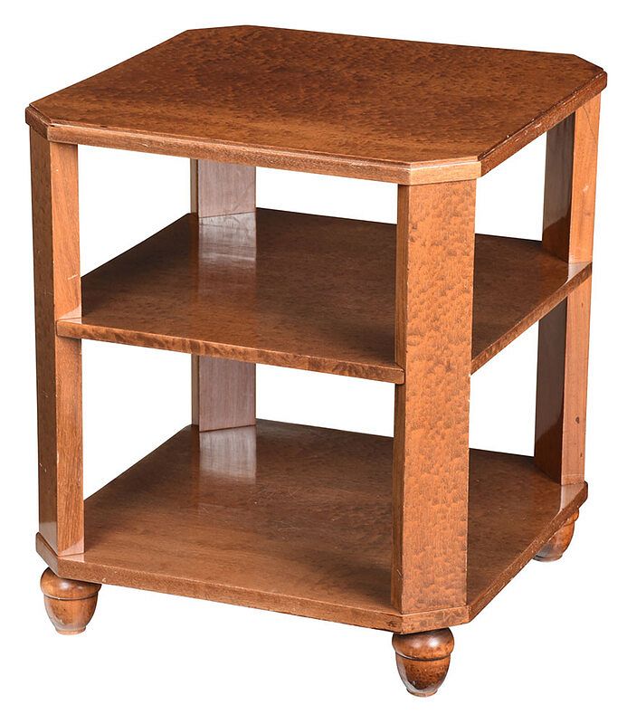 Appraisal: Art Deco Figured Mahogany Three Tier Side Table French circa