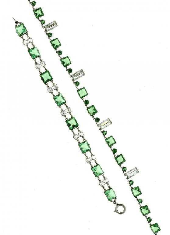 Appraisal: COSTUME JEWELLERY AN ART DECO GREEN AND WHITE PASTE BRACELET