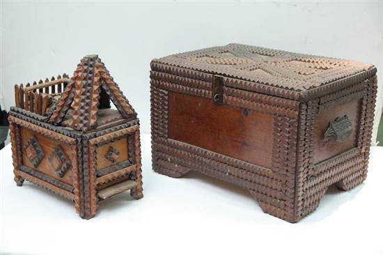 Appraisal: TWO TRAMP ART BOXES One is in the form of