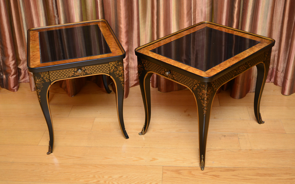 Appraisal: PAIR DREXEL CHINOISERIE SIDE TABLES From the Et Cetera collection