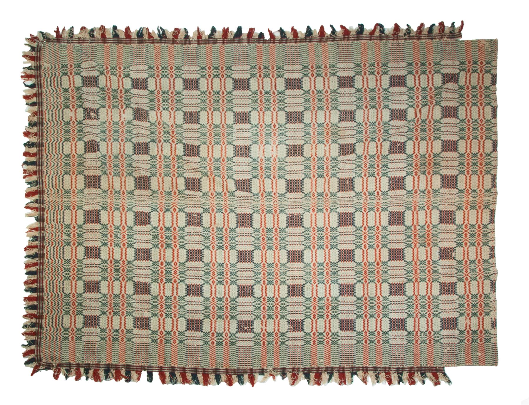 Appraisal: AMERICAN OVERSHOT COVERLET First half th century Three colors with