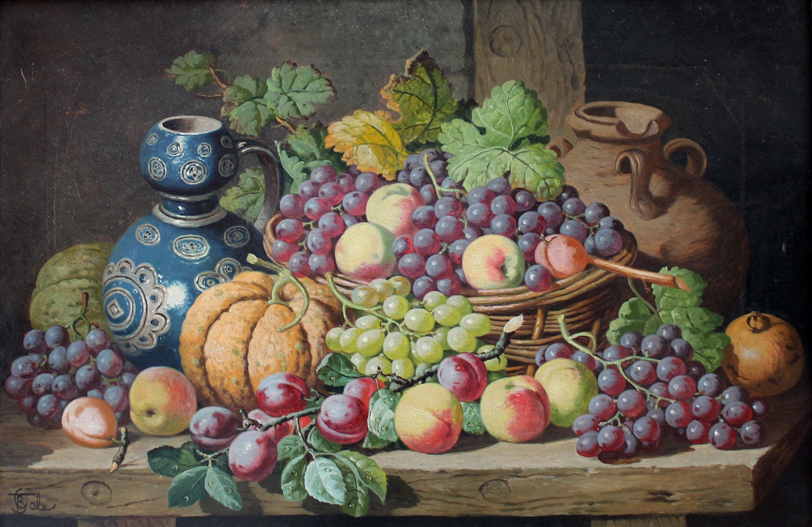 Appraisal: Charles Thomas Bale - Still life of fruit and pottery