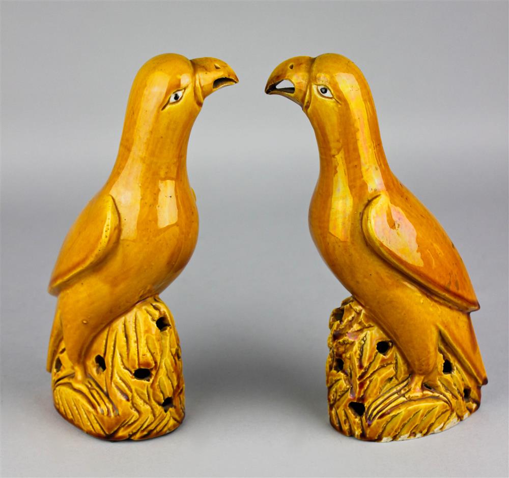 Appraisal: PAIR OF CHINESE EXPORT GOLD-GLAZED MODELS OF HAWKS QING DYNASTY