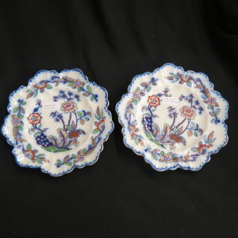 Appraisal: Pair of Early Polychromed Ironstone Plates Bamboo Kaoun ware scalloped