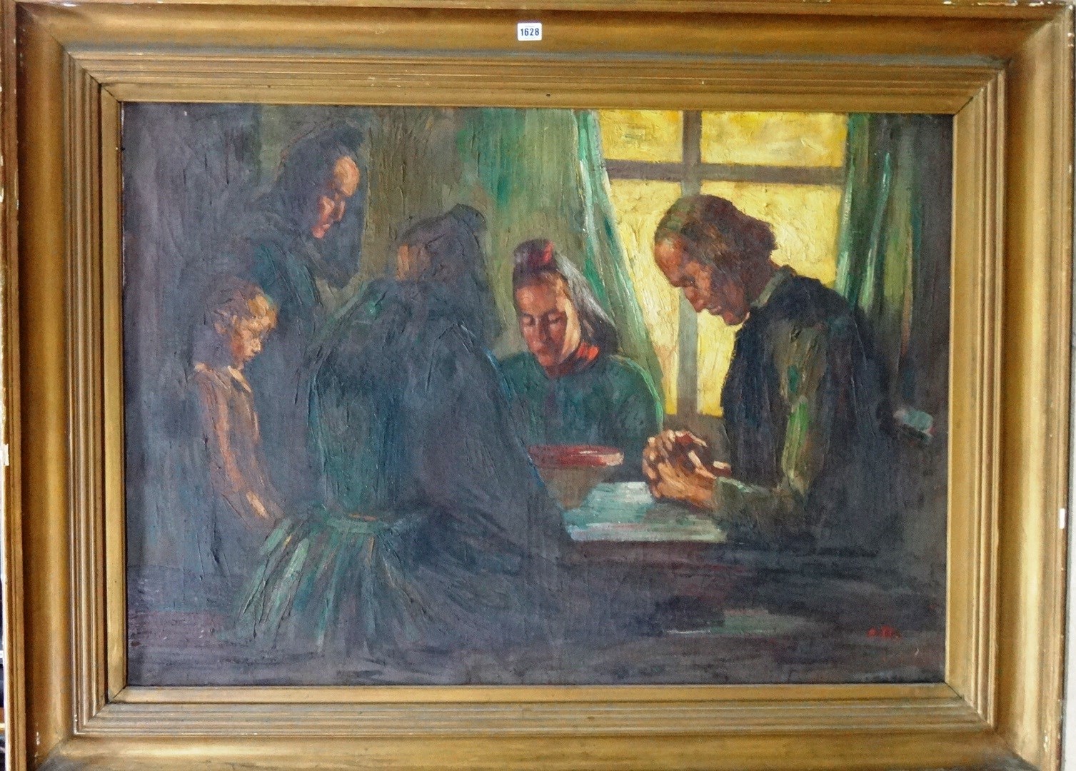 Appraisal: Rudolf Otto - Family prayers oil on canvas signed cm