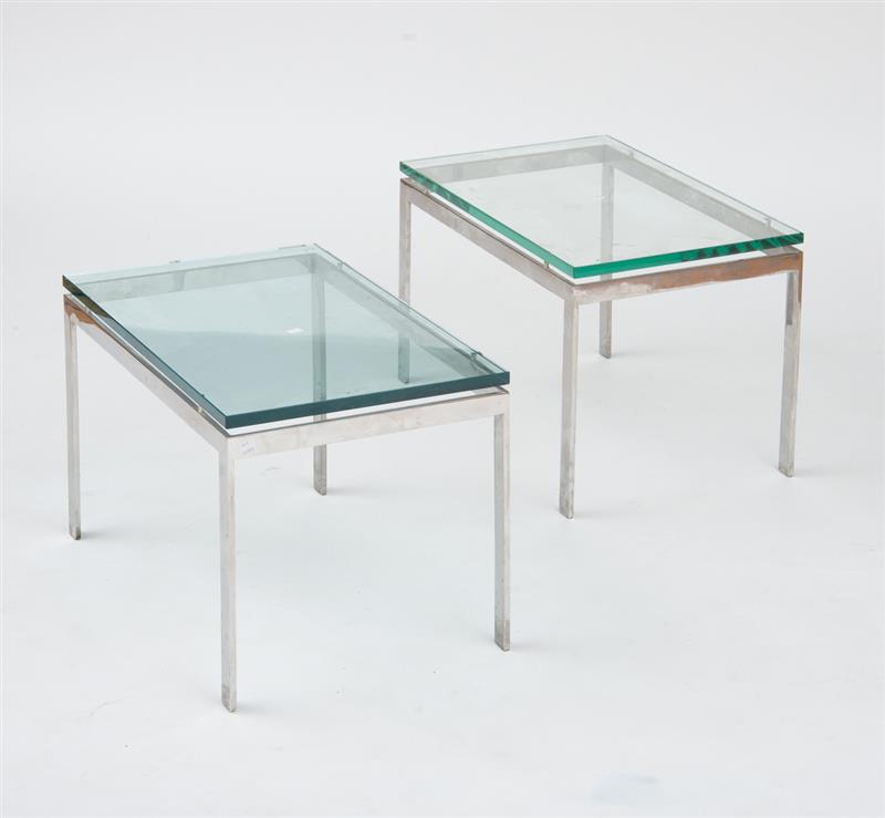 Appraisal: PAIR OF LOW SIDE TABLES 's Polished stainless steel x