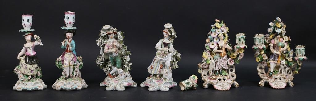 Appraisal: PAIRS CHELSEA STYLE PORCELAIN CANDLESTICKS pairs Chelsea style porcelain candlesticks