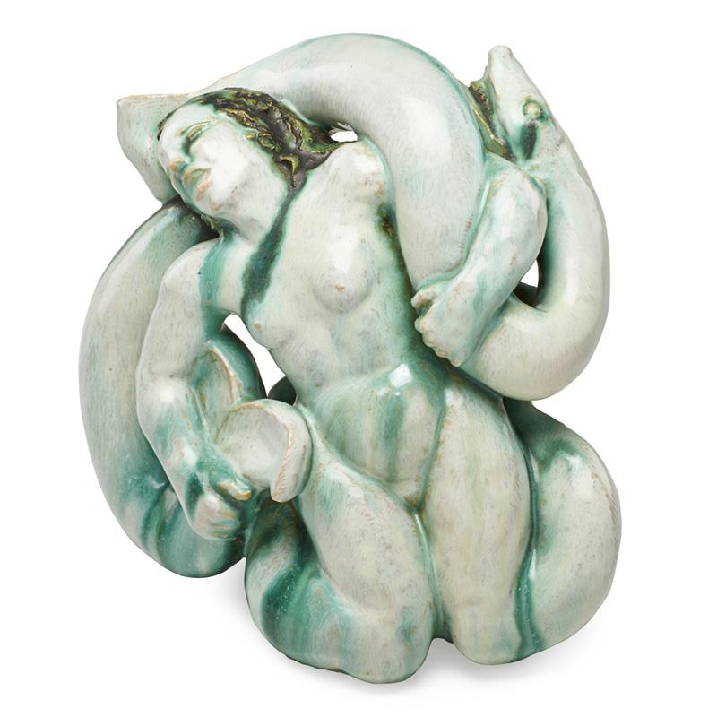 Appraisal: MAURICE GENSOLI Mermaid sculpture Condition Report glazed over firing line