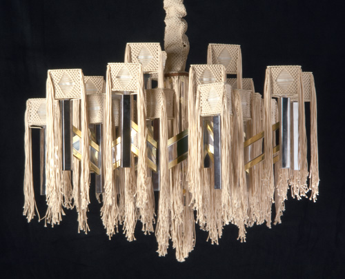 Appraisal: GAETANO SCIOLARI Twenty-one light chandelier with original macrame shades fringe