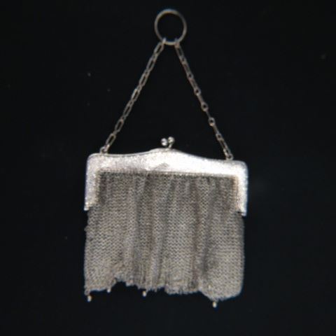 Appraisal: Sterling Silver Mesh Purse handhammered frame with wrist chain hallmarked