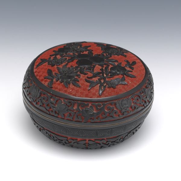 Appraisal: CHINESE BLACK AND RED LACQUERED ROUND BOX WITH COVER x