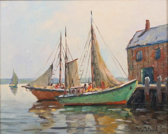 Appraisal: WILLIAM DUDLEY BRUNETT WARD JR English - DOCKED FISHING BOATS