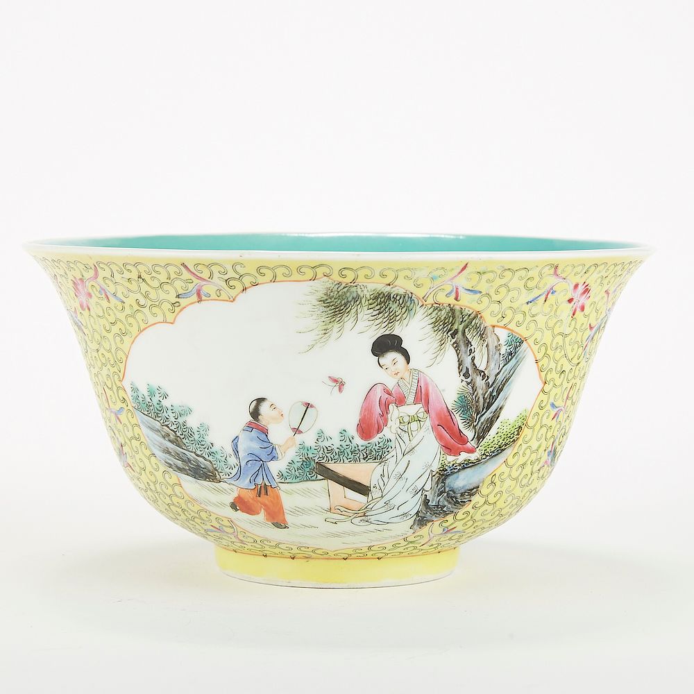 Appraisal: Chinese Guangxu Porcelain Yellow-Ground Famille Rose Bowl A lovely Chinese