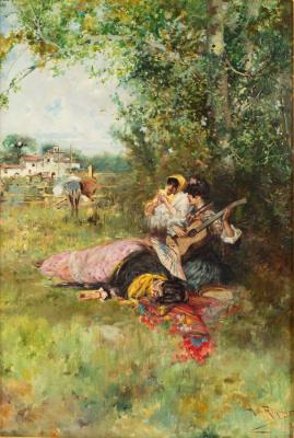 Appraisal: Alejandro de Riquer Inglada - Ladies Relaxing in the Shade