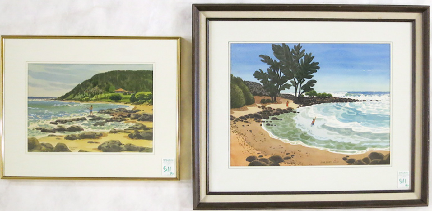 Appraisal: CLIVE DAVIES TWO WATERCOLORS ON PAPER Wales Oregon - Kauai