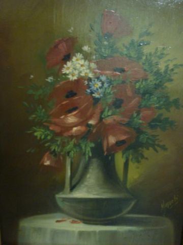 Appraisal: MAJURTI O C Floral Still Life in Gilt Frame signed