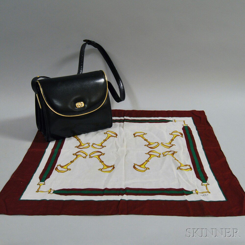 Appraisal: Two Gucci Accessories a small cotton scarf with gold stirrup