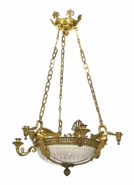 Appraisal: An Empire Style Gilt Bronze and Glass Six-Light Chandelier hung