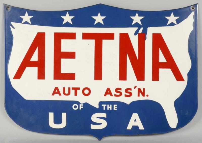 Appraisal: Porcelain Aetna Auto Assoc Shield Die-Cut Sign Description Very clean